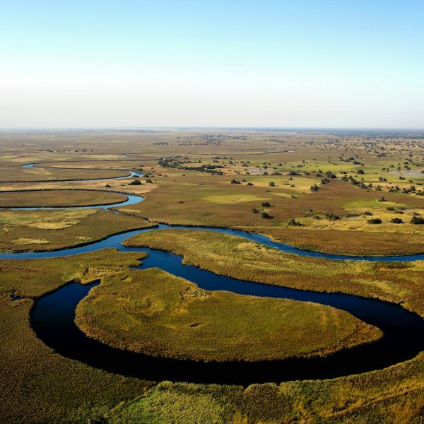 Vue aérienne des méandres du delta de l'Okavango, Botswana