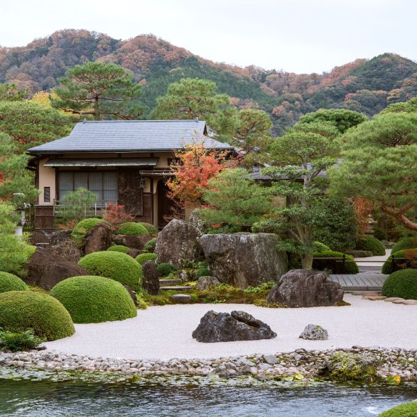Jardin japonais et maison de thé du musée d'art Adachi en automne, Japon