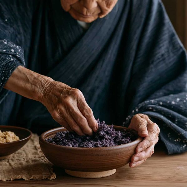Mains d'une femme âgée préparant un plat traditionnel, Japon