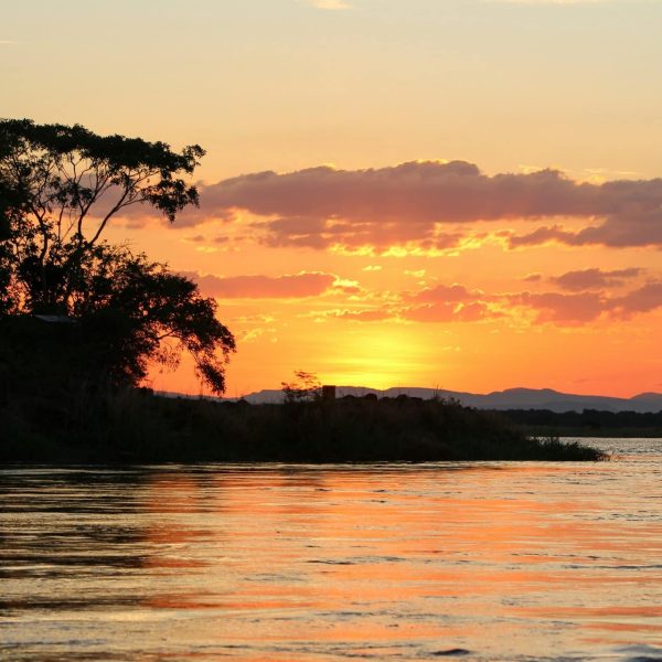 Coucher de soleil sur le fleuve Zambèze, Zambie
