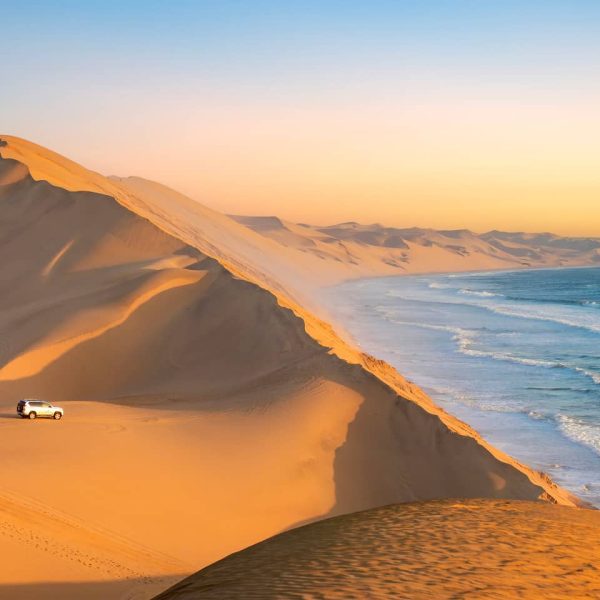 Dunes du Namib plongeant dans l'océan Atlantique, Namibie